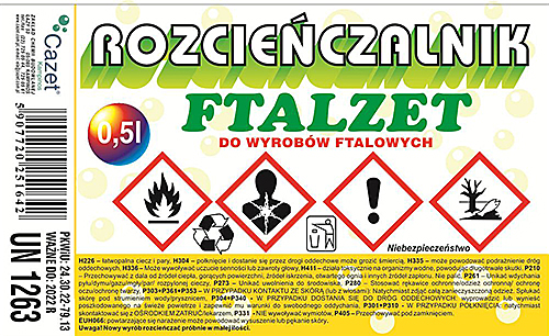 ROZCIEŃCZALNIK „FTALZET” PKWiU 24.30.22-79.13