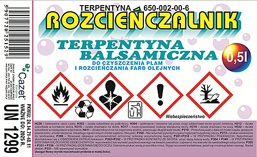 ROZCIEŃCZALNIK TERPENTYNA  BALSAMICZNA PKWiU 24.14.71-40.11